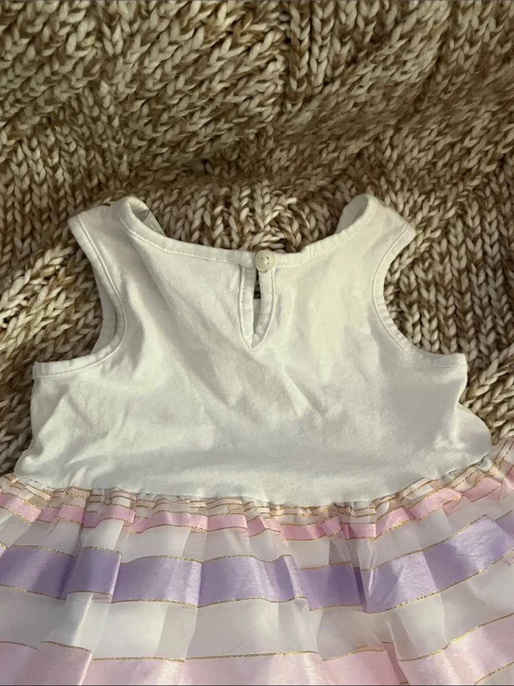 The Children's Place White Lace Bodice Pastel Striped Dress with Flower